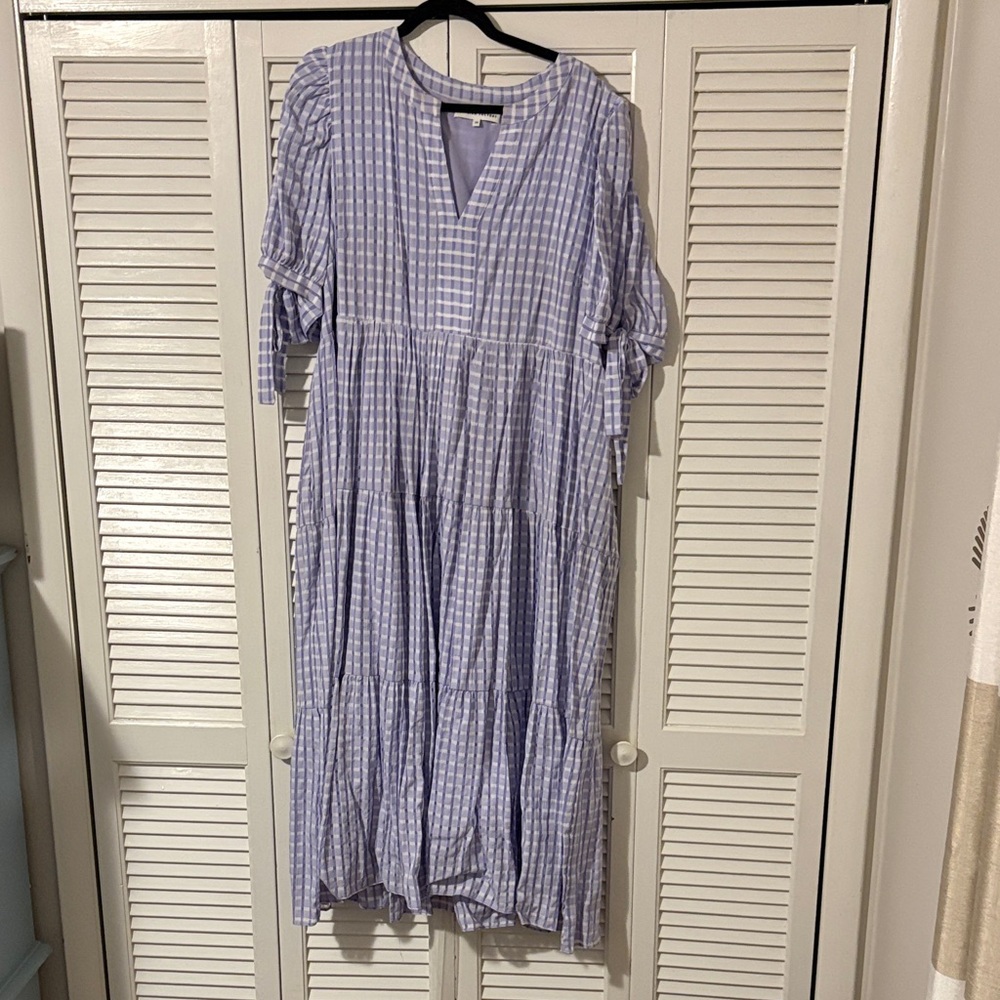 English Factory Lavender Gingham Long Sleeve Dress